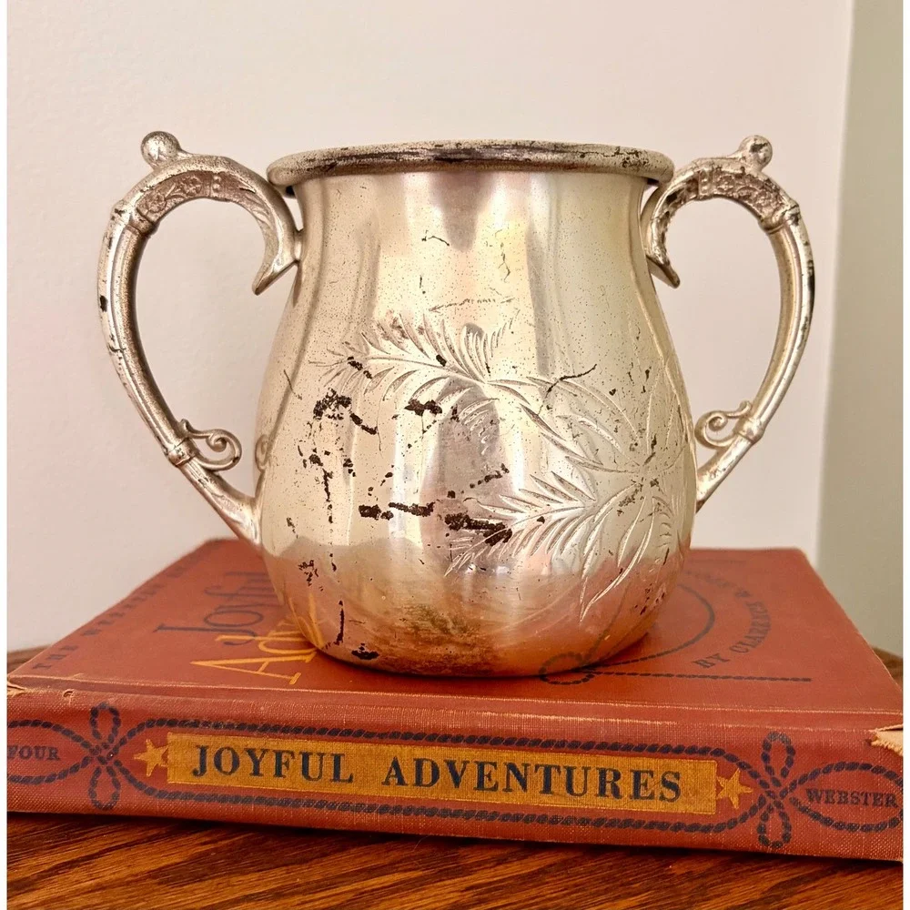 Antique Union Silver Plate Co Double Handle Sugar Bowl Etched Floral Metalware